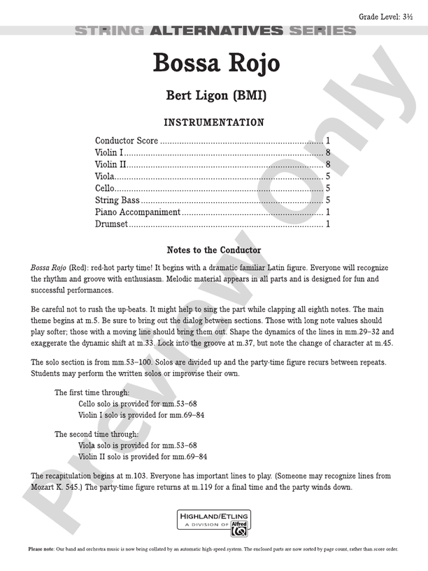 Bossa Rojo – String Orchestra Conductor Score & Parts (Digital Download)