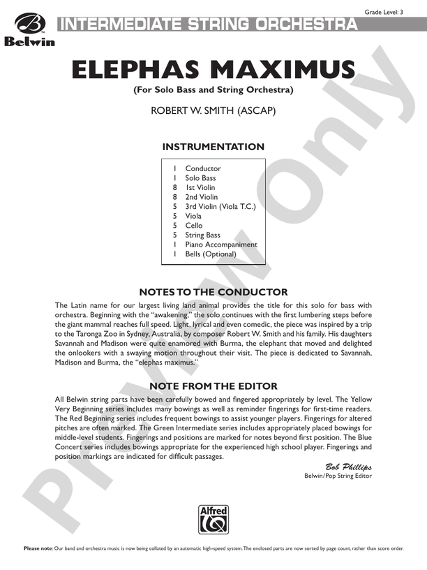 Elephas Maximus (For Solo Bass and String Orchestra) – String Orchestra Conductor Score & Parts (Digital Download)