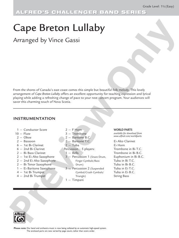 Cape Breton Lullaby - Concert Band Conductor Score & Parts (Digital Download)