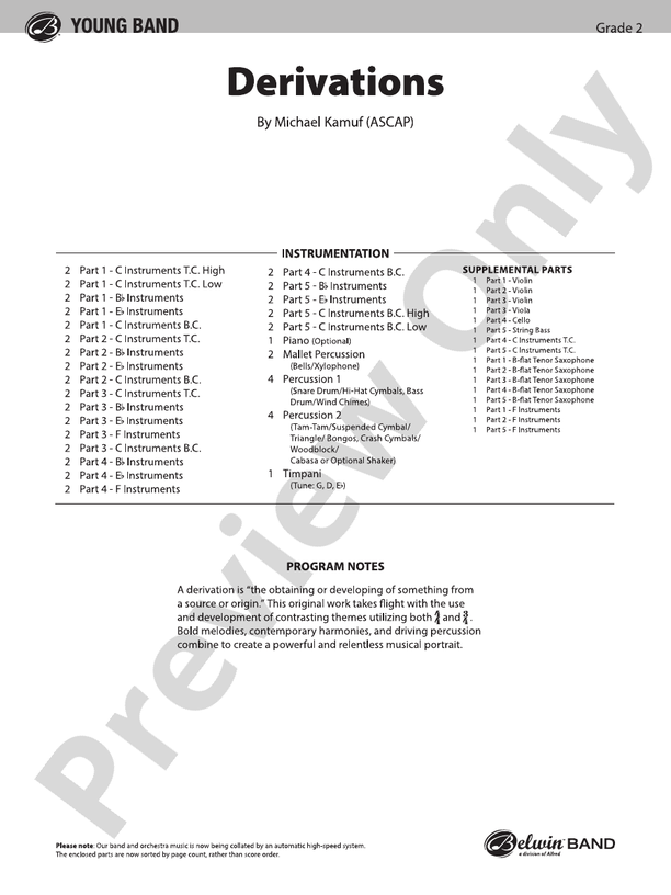 Derivations (Flexible Arrangement) - Concert Band Conductor Score & Parts (Digital Download)