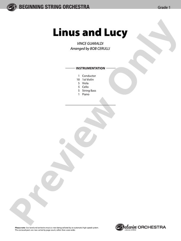 Linus and Lucy – String Orchestra Conductor Score & Parts (Digital Download)