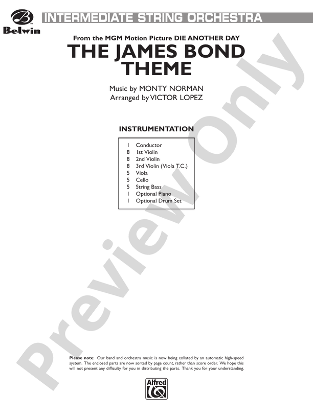 The James Bond Theme (from Die Another Day) - String Orchestra Conductor Score & Parts (Digital Download)