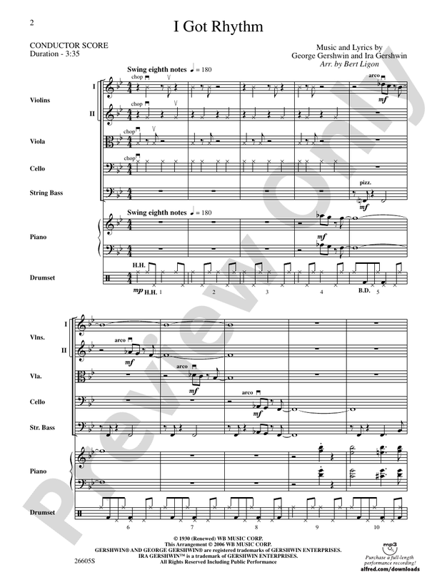 I Got Rhythm (Arr. Bert Ligon) - String Orchestra Conductor Score & Parts (Digital Download)
