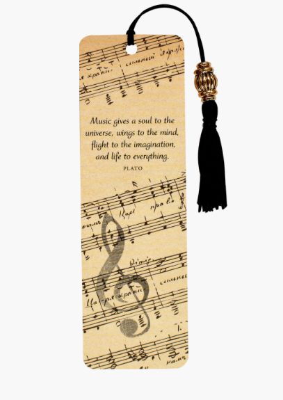 Music Themed Bookmark Cream with Black Manuscript Treble Clef and Tassle