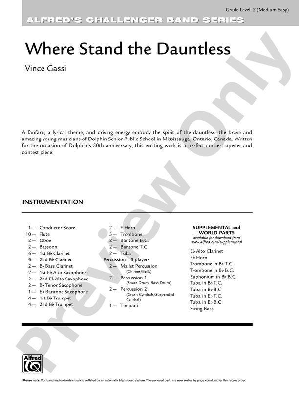 Where the Dauntless Stand - Concert Band Conductor Score & Parts (Digital Download)