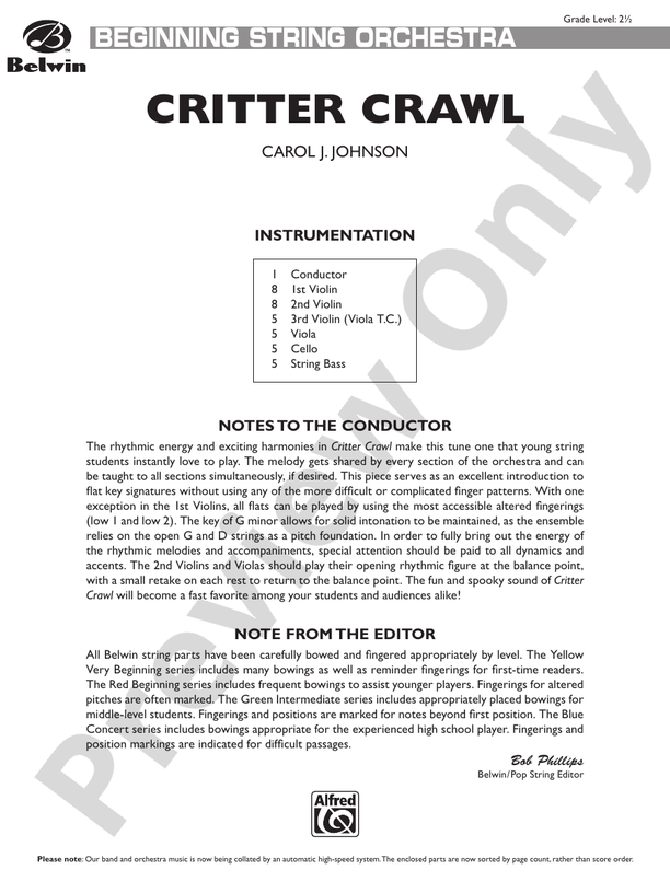 Critter Crawl – String Orchestra Conductor Score & Parts (Digital Download)