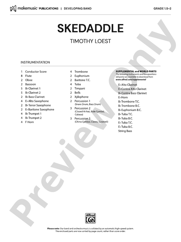 Skedaddle – Concert Band Conductor Score & Parts (Digital Download)