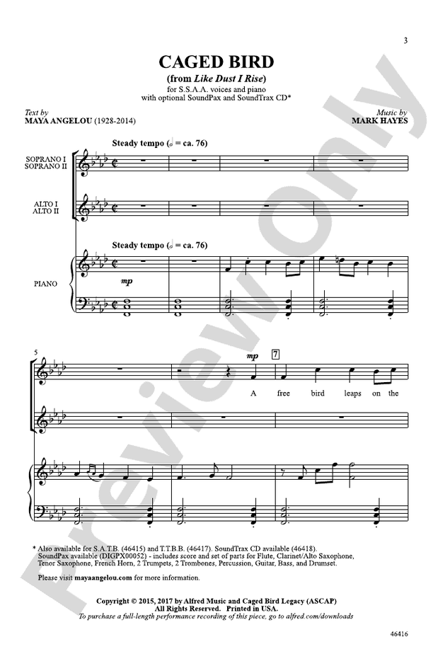 Caged Bird – SSAA Choral Octavo (Digital Download)