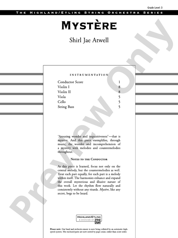 Mystère – String Orchestra Conductor Score & Parts (Digital Download)