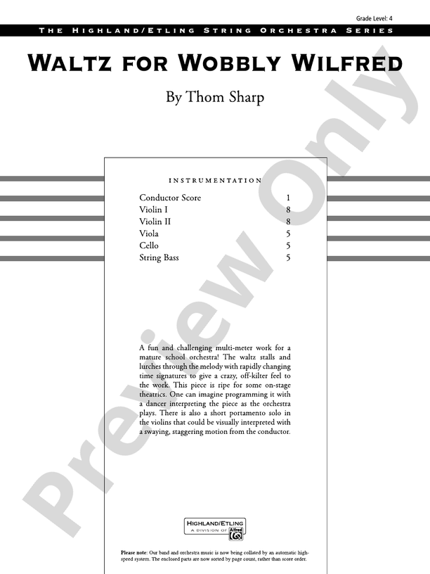 Waltz for Wobbly Wilfred – String Orchestra Conductor Score & Parts (Digital Download)