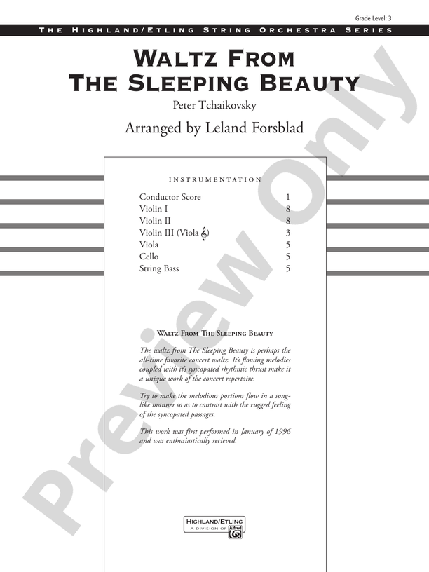 Waltz from The Sleeping Beauty – String Orchestra Conductor Score & Parts (Digital Download)