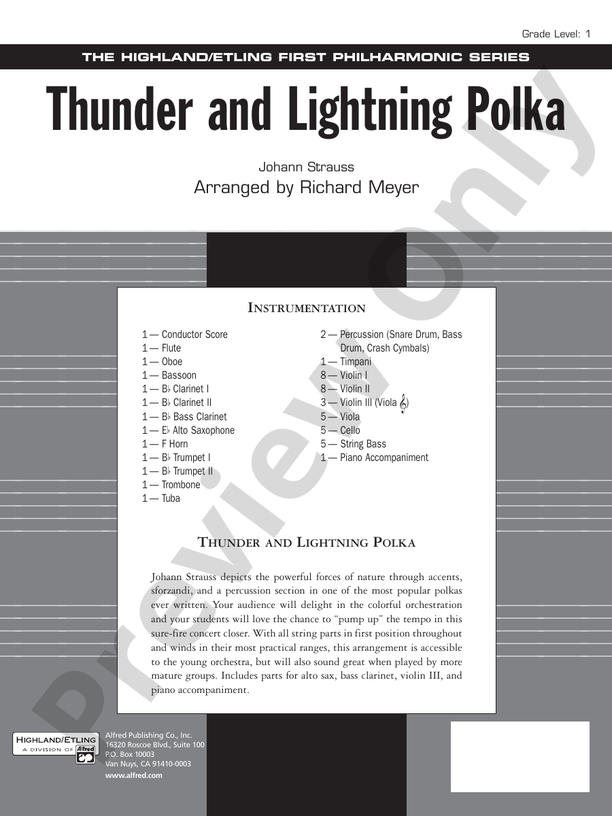 Thunder and Lightning Polka – Full Orchestra Conductor Score & Parts (Digital Download)