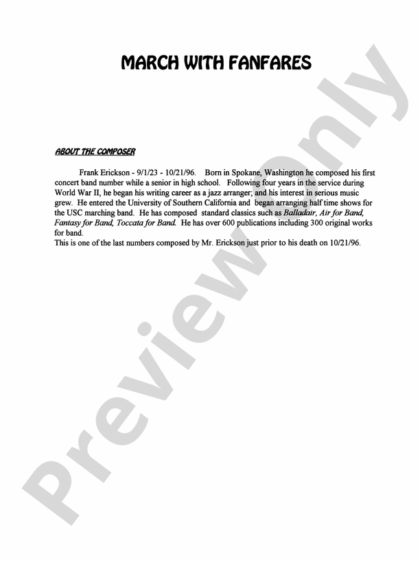 March with Fanfares - Concert Band Conductor Score & Parts (Digital Download)