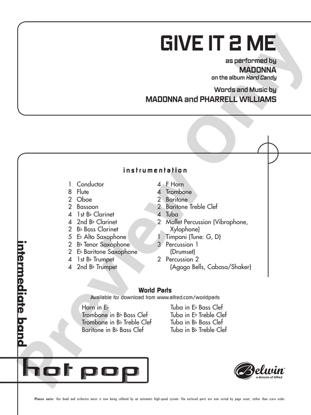 Give It 2 Me - Concert Band Conductor Score & Parts (Digital Download)