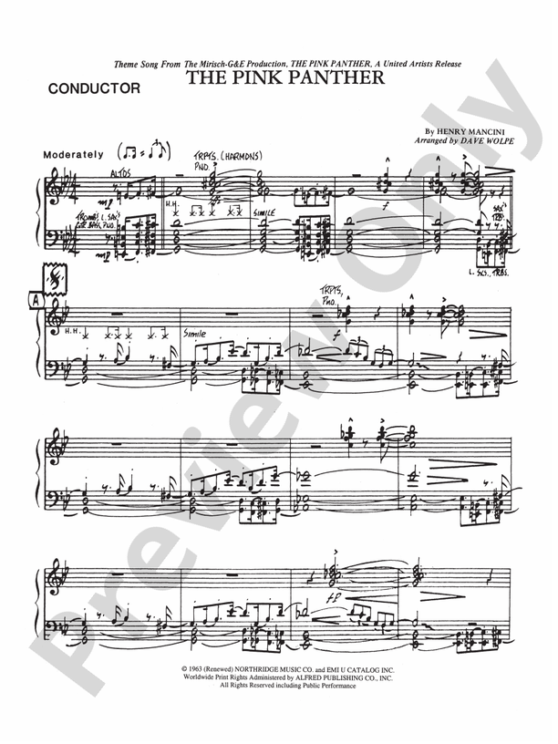 The Pink Panther (Grade 3) - Jazz Ensemble Conductor Score & Parts(Digital Download)