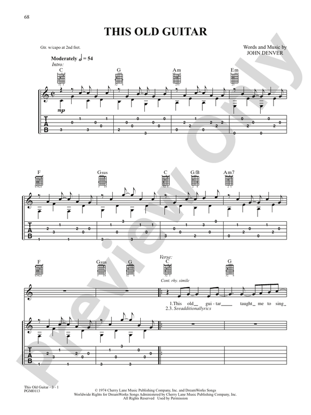 This Old Guitar - Interm./Easy Guitar TAB (Digital Download)