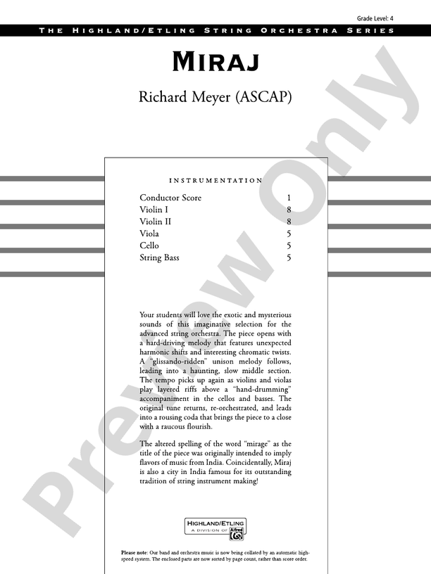 Miraj – String Orchestra Conductor Score & Parts (Digital Download)