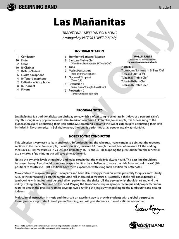 Las Mananitas - Concert Band Conductor Score & Parts (Digital Download)