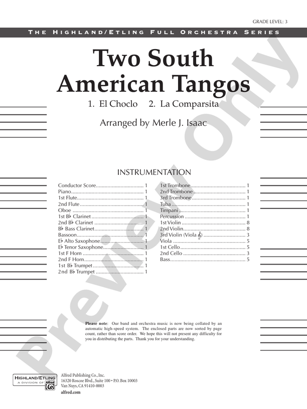 Two South American Tangos – Full Orchestra Conductor Score & Parts (Digital Download)