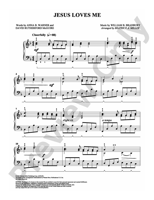 Jesus Loves Me - Arr. Beatrice A Miller - Easy Piano (Digital Download)