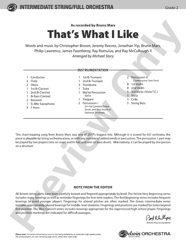 That's What I Like - Full Orchestra Conductor Score & Parts (Digital Download)