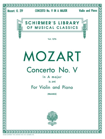 Mozart - Concerto #5 K219 - Violin/Piano Accompaniment Schirmer 50258420