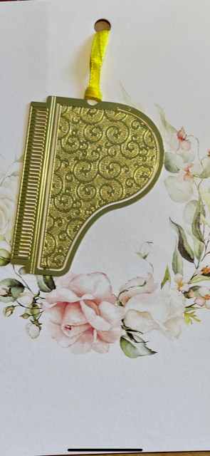 Greeting Card with a Garland of Flowers and Grand Piano Bookmark