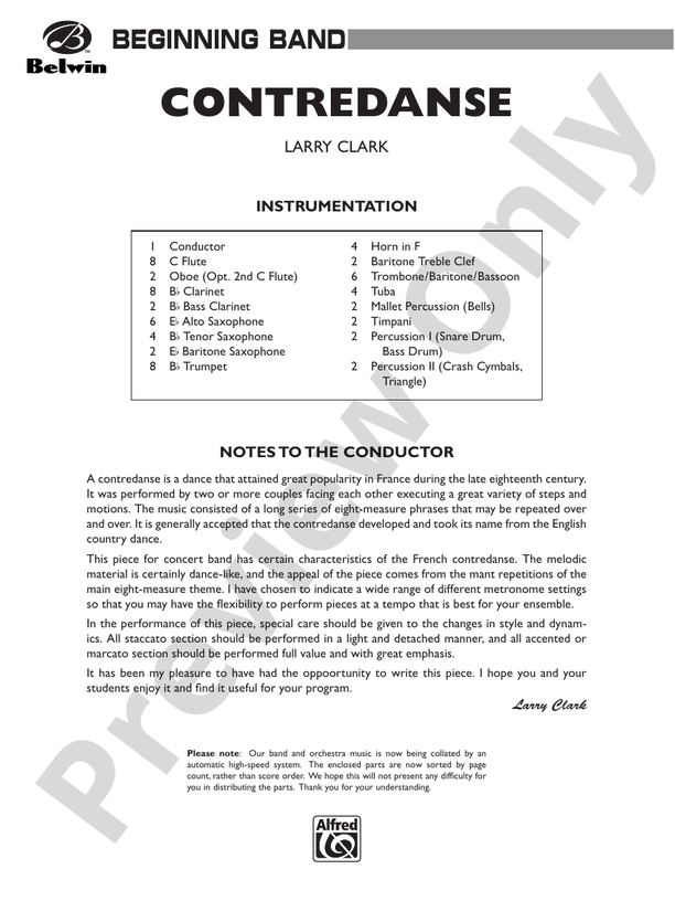 Contredanse - Concert Band Conductor Score & Parts (Digital Download)