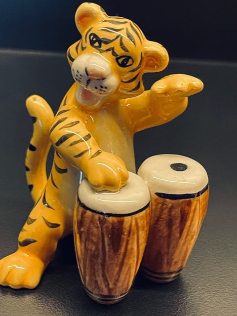 Tiger Playing the Bongos Porcelain Figurine