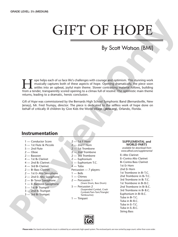 Gift of Hope - Concert Band Conductor Score & Parts (Digital Download)