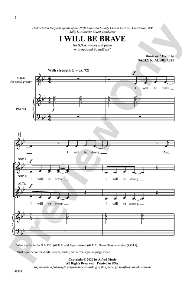 I Will Be Brave – SSA Choral Octavo (Digital Download)