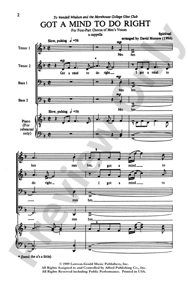 Got a Mind to Do Right – TTBB Choral Octavo (Digital Download)