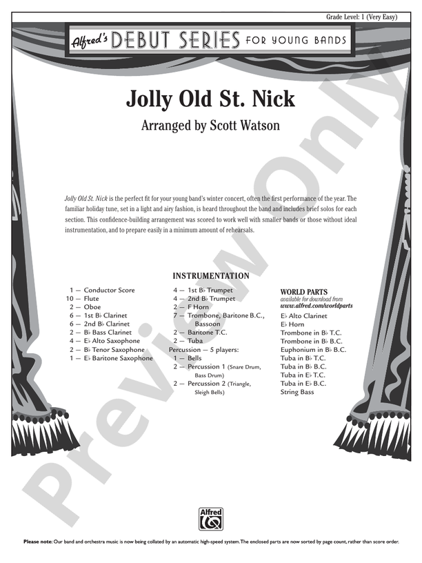 Jolly Old St. Nick - Concert Band Conductor Score & Parts (Digital Download)
