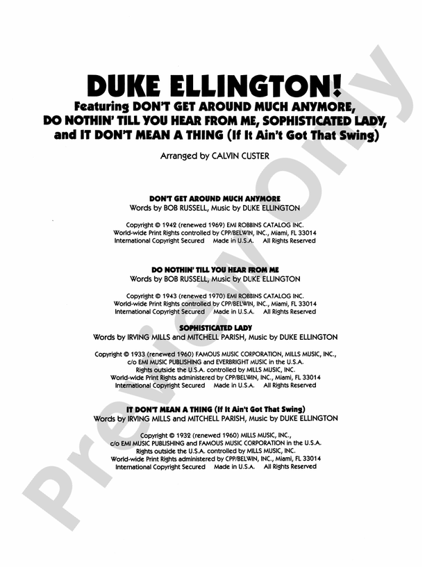 Duke Ellington! (Medley for Concert Band) - Concert Band Conductor Score & Parts (Digital Download)