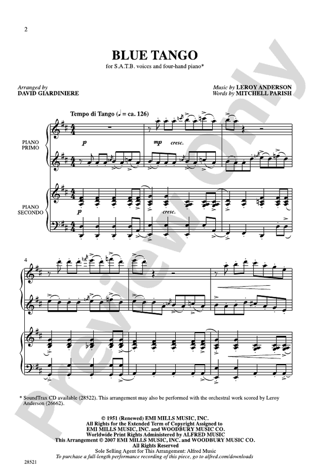 Blue Tango – SATB Choral Octavo (Digital Download)