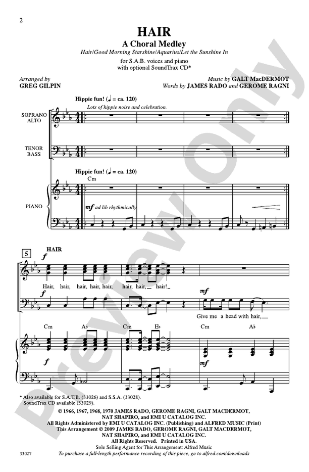 Hair: A Choral Medley - SAB Choral Octavo (Digital Download)