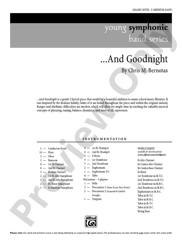 . . . And Goodnight - Concert Band Conductor Score & Parts (Digital Download)