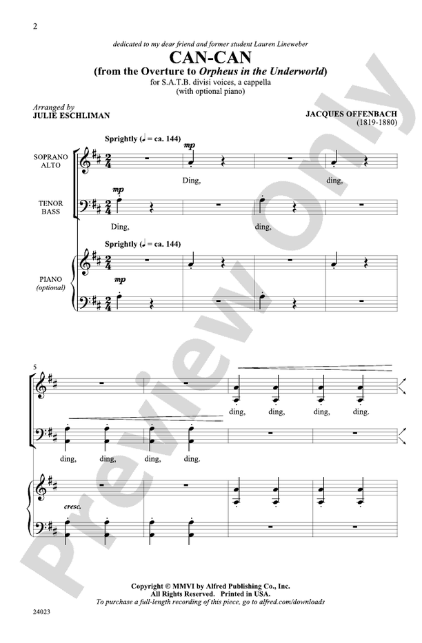 Can-Can (from the Overture to Orpheus in the Underworld) – SATB divisi, a cappella Choral Octavo (Digital Download)