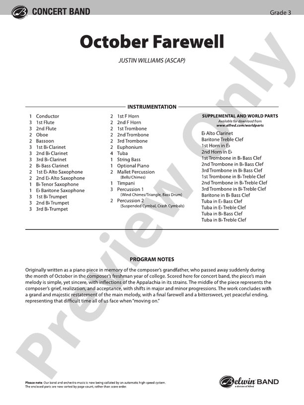 October Farewell - Concert Band Conductor Score & Parts (Digital Download)
