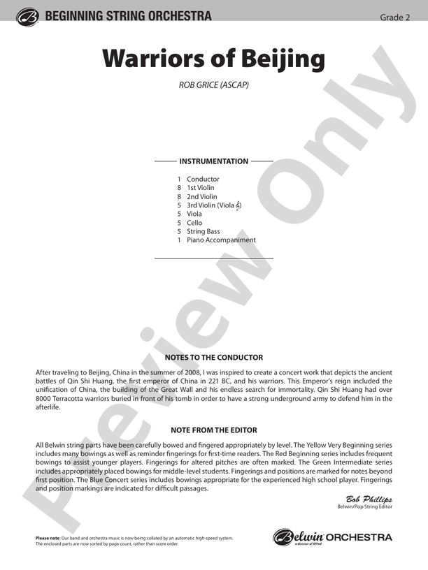 Warriors of Beijing – String Orchestra Conductor Score & Parts (Digital Download)