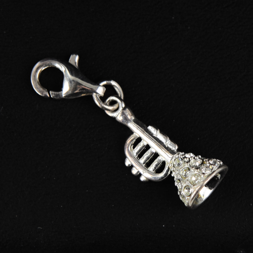 Trumpet Charm with Crystals Clip-on Sterling Silver