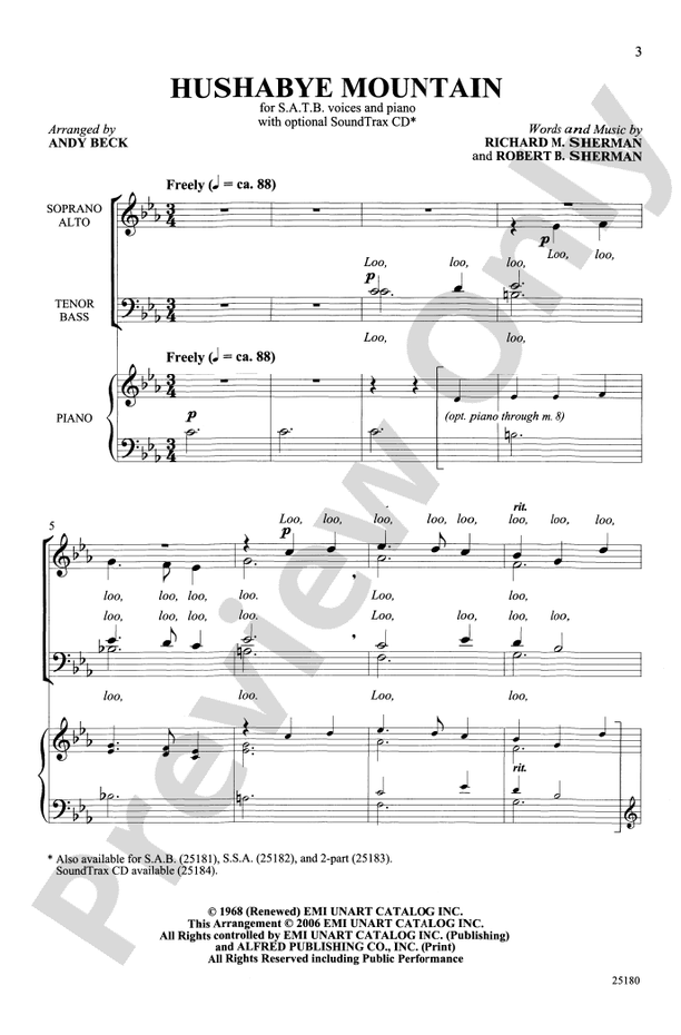 Hushabye Mountain (from the musical Chitty Chitty Bang Bang) – SATB Choral Octavo (Digital Download)