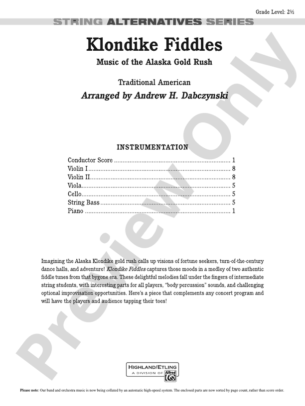 Klondike Fiddles - String Orchestra Conductor Score & Parts (Digital Download)