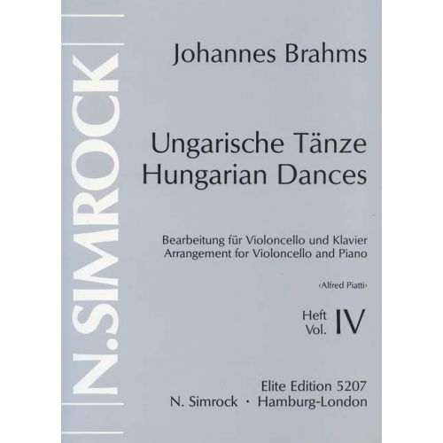 Brahms - Hungarian Dances Volume 4 - Cello/Piano Accompaniment edited by Piatti Sikorski EE 5207