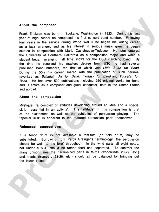 Percussion Mystique - Concert Band Conductor Score & Parts (Digital Download)
