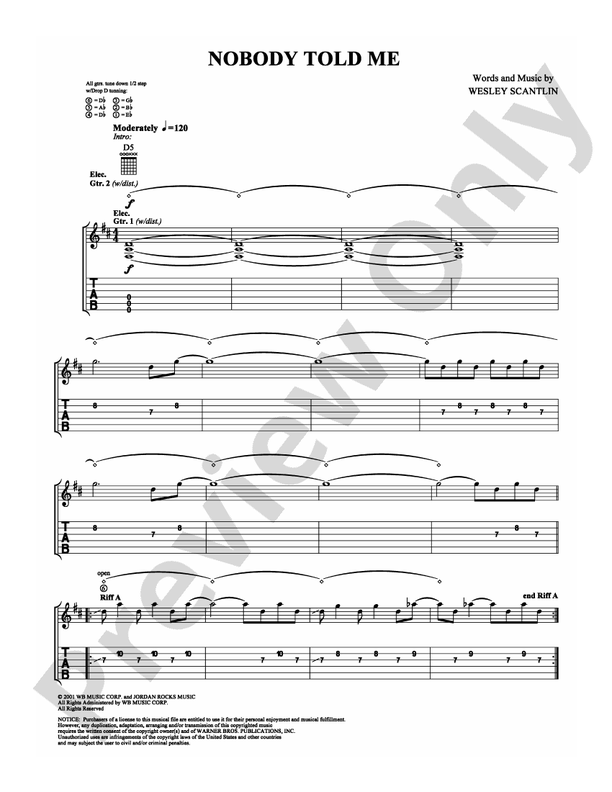 Nobody Told Me - Guitar TAB (Digital Download)