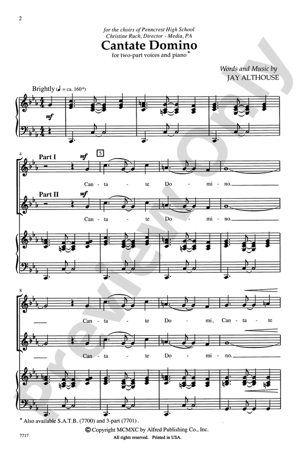 Cantate Domino - Arr. Jay Althouse – 2-Part Choral Octavo (Digital Download)