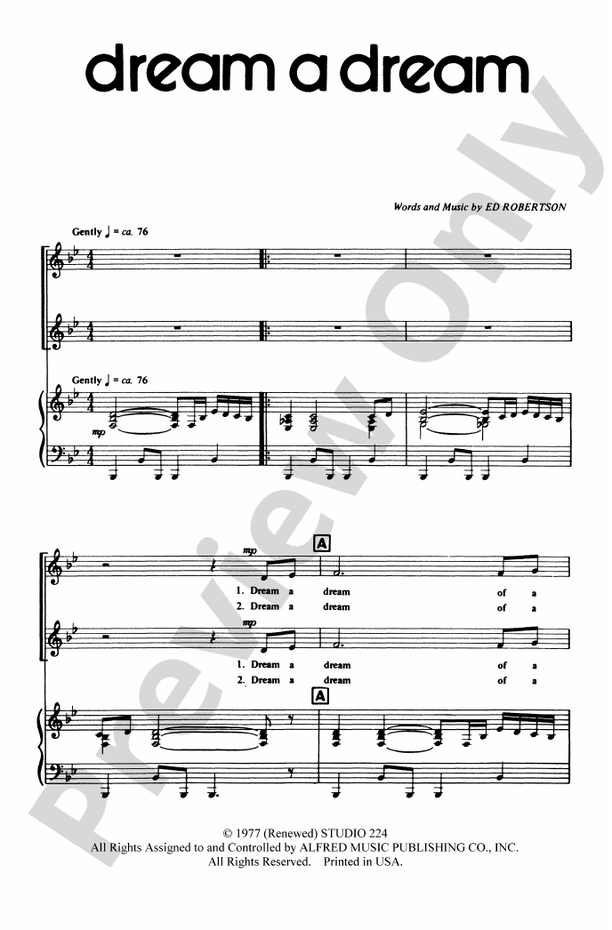 Dream a Dream – SA Choral Octavo (Digital Download)