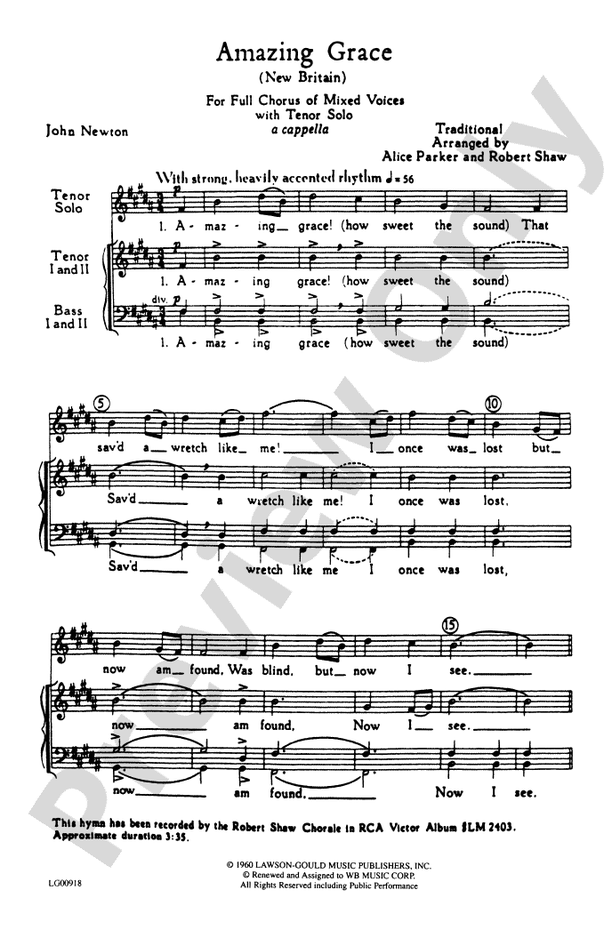 Amazing Grace - Arr. Shaw/Parker - SATB Choral Octavo (Digital Download)