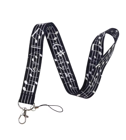 Lanyard Black with White Notes and Clefs